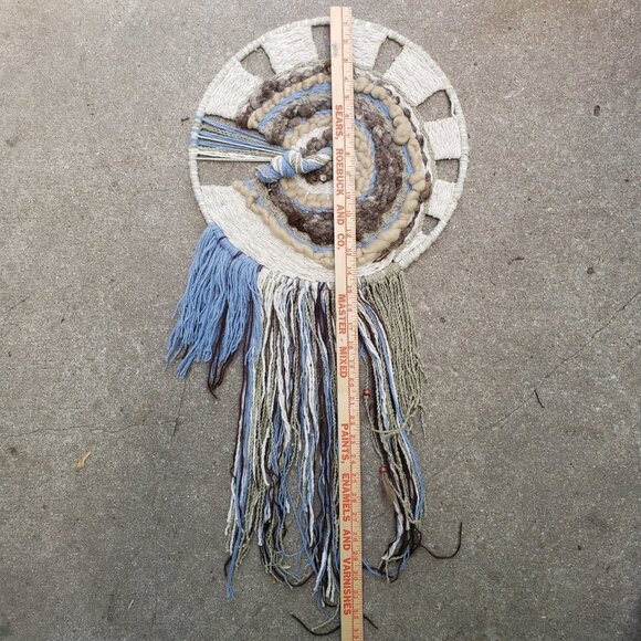 Vintage 1980s Woven Wool Fiber Art Dream Catcher Wall Hanging - Picture 5 of 8